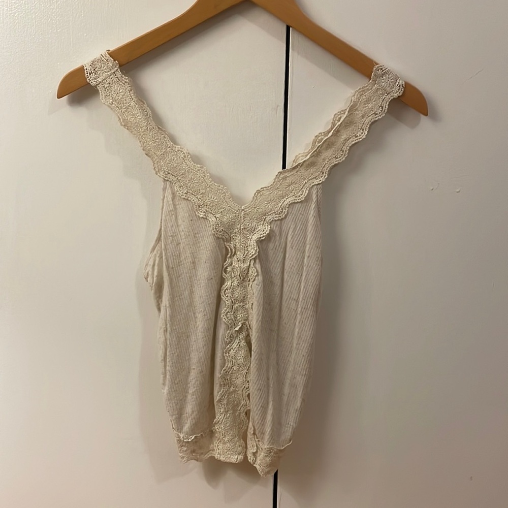 Cream urban outfitters lace trimmed top